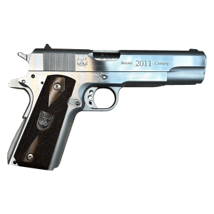 American Precision Firearms Second Century, 1911, Semi-auto, Single Action, Double Barrel, Steel Framed Pistol, 45ACP, 5 in Barrels, Brushed Stainless Steel, Silver, Wood Grips, 7+7 Rounds, 2 Mags AFA1-45-SS-14 - American Precision Arms