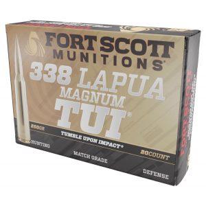 Fort Scott Munitions 338250SBV1 Tumble Upon Impact (TUI) Rifle 338 Lapua Mag 250 gr Solid Copper Spun 20 Per Box/ 5 Cs