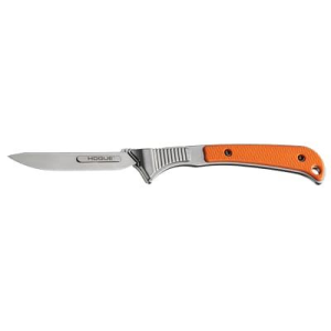 Hogue Expel, Fixed Blade Knife, 440C Stainless Steel, Plain Edge, 2.5 in Blade, Replaceable Blades, Silver, Orange G10 Grips 35874
