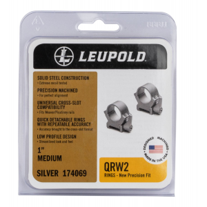 Leupold 174069 QRW2 Scope Ring Set Picatinny/Weaver Medium 1 in Silver Steel