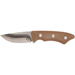 Browning 3220498B Guide Series Small 3 in Fixed Drop Point Plain Brown Satin Sandvik 14C28N SS Blade, Brown Micarta Handle