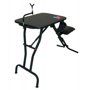 Birchwood Casey MSB100 Ultra Steady Shooting Bench Black Steel\t Folding Seat\t Pockets & Adjustable Rubber Coated Gun Rest 21 in W x 28 in L