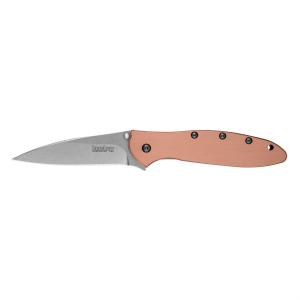Kershaw Leek 1660CU, 3 in Folding Knife/Assisted, Wharncliffe Point, Plain Edge, CPM154 Stonewashed, Copper Handle Scales 1660CU