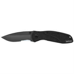 Kershaw Blur Glass Breaker, 3.375 in, Assisted Folding Knife, Modified Drop Point, Thumb Stud, Pocket Clip, Glass Breaker, 14C28N/OD, Black Anodized Aluminum 6061-T6 1670GBBLKST