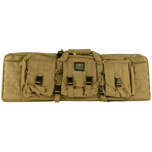 Bulldog BDT6037T BDT Tactical Double Rifle Case made of Nylon with Tan Finish 3 Accessory Pockets\t Deluxe Padded Backstraps Lockable Zippers & Padded Internal Divider 13 in H x 37 in W x 4 in D Interior Dimensions