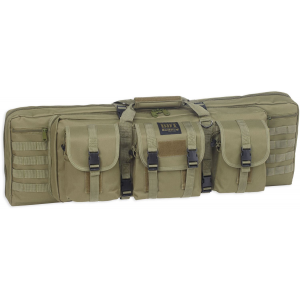 Bulldog BDT6037G BDT Tactical Double Rifle Case made of Nylon with Green Finish 3 Accessory Pockets\t Deluxe Padded Backstraps Lockable Zippers & Padded Internal Divider 13 in H x 37 in W x 4 in D Interior Dimensions