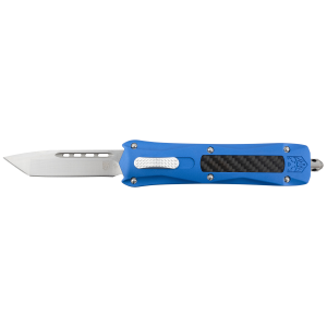 CobraTec Knives BLUQCTNS Queen Cobra 3.13 in OTF Tanto Plain D2 Steel Blade Blue Anodized Aluminum w/Carbon Fiber Inlay Handle Features Glass Breaker - Cobratec Knives