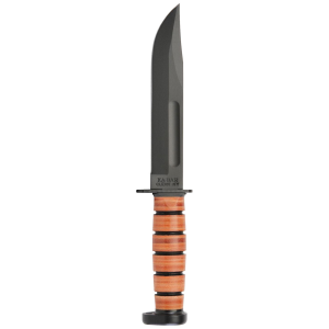 Ka-Bar 1317 Dog's Head Utility Knife 7 in Fixed Clip Point Plain Black 1095 Cro-Van Blade\t Brown Leather Handle\t Includes Sheath
