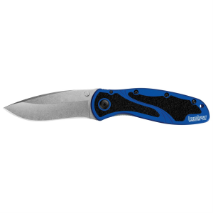 Kershaw Blur Navy Blue Stonewashed Assisted Folding Knife, 3.4 in, Plain Edge, Sandvik 14C28N/Stonewashed Finish, 6061-T6 Anodized Aluminum 1670NBSW