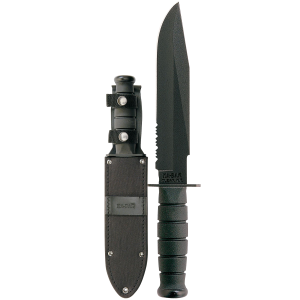 Ka-Bar 1271 Fighter 8 in Fixed Clip Point Part Serrated Black 1095 Cro-Van Blade\t Black Kraton G Handle\t Includes Sheath