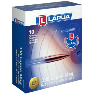 Lapua Scenar 4318017, 338 Lapua, 250Gr, Open Tip Match, 10 Round Box 4318017