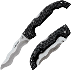 Cold Steel CS29AXW Voyager XL 5.50 in Folding Kris Plain AUS-10A SS Blade Black Griv-Ex w/Aluminum Liners Handle