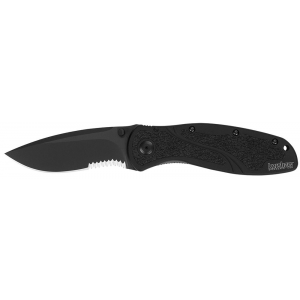Kershaw 1670BLKST Blur 3.40 in Folding Drop Point w/Recurve Part Serrated Black DLC 14C28N Steel Blade Black Anodized Aluminum Handle Includes Pocket Clip