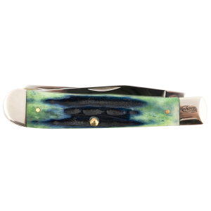 Case 75830 Trapper 3.25 in/3.27 in Folding Clip/Pen Plain Mirror Polished Tru-Sharp SS Blade/Hunter Green Deep Canyon Jig Bone Handle - Case