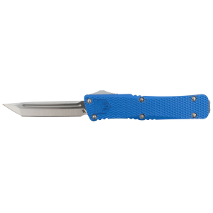 CobraTec Knives Mini Mamba 2.25 in OTF Tanto Plain D2 Steel Blade/Blue Aluminum Handle Includes Pocket Clip - Cobratec Knives