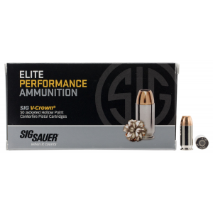 SIG Sauer E45ap250 Elite Defense 45 Acp 230 Gr V Crown Jacketed Hollow Point 50 Per Box/ 10 Case