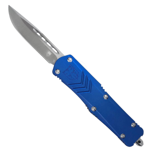 CobraTec Knives SBLUFSXSDNS FS-X Small 2.50 in OTF Drop Point Plain D2 Steel Blade/Blue Anodized Aluminum Handle Features Glass Breaker Includes Pocket Clip - Cobratec Knives