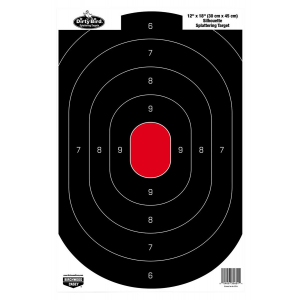 Birchwood Casey 35601 Dirty Bird Silhouette Tagboard Hanging Pistol 12 in x 18 in Black/Red White Impact Splatter 100 Per Pkg