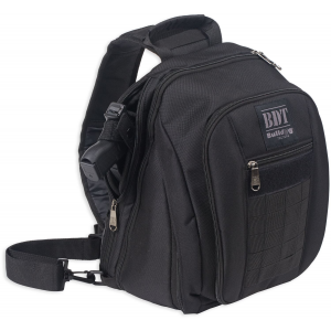 Bulldog BDT408B BDT Tactical Sling Pack Small Style made of Nylon with Black Finish\t Padded Compartments\t Conceal Carry Pockets & Includes Universal Holster 14 in H x 10 in W x 7 in D