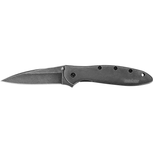 Kershaw 1660BLKW Leek 3 in Folding Drop Point Plain Black DLC 14C28N Steel Blade Blackwash 410 Stainless Steel Handle Includes Pocket Clip