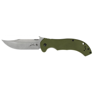 Kershaw 6030 CQC 10K 3.50 in Folding Bowie Plain Stonewashed 8Cr14MoV SS Blade Olive Green G10/SS Handle Includes Pocket Clip