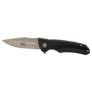 Hornady 99143 Folding Plain Satin w Laser Engraved Logo 420HC SS Blade Black GFN Handle Includes Pocket Clip