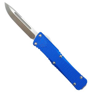 CobraTec Knives MKBLUMDNS Mini Mamba 2.25 in OTF Drop Point Plain D2 Steel Blade/Blue Aluminum Handle Includes Pocket Clip - Cobratec Knives