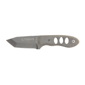 Camillus Choker, Fixed Blade Knife, Plain Edge, Gray Micarta Handle, Matte Finish, Black, 2.5 in Blade Length, 5.5 in Overall Length, 1095 Carbon Steel, Includes Sheath CAM-19088