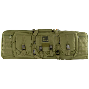 Bulldog BDT3536G BDT Tactical Single Rifle Case with Green Finish\t 3 Accessory Pockets\t Deluxe Padded Backstraps\t Lockable Zippers & Padded Internal Divider 13 in H x 36 in W x 3 in D Internal Dimensions