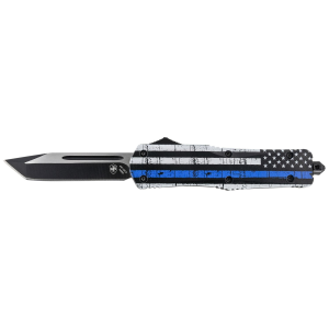 Templar Knife LBTB231 Back The Blue Gen II Large 3.50 in OTF Tanto Plain Black Oxide Stonewashed 440C SS Blade/5.25 in Black & White w/Blue Line Aluminum Handle Features Glass Breaker Includes Pocket Clip/Sheath