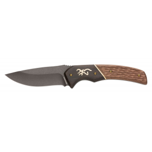 Browning 3220397 Hunter Large 3.63 in Fixed Drop Point Plain Black Oxide Stonewashed 440C SS/Blade Brown Jigged Walnut Handle Includes Sheath