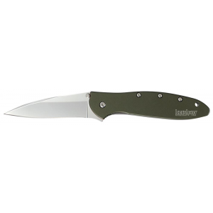 Kershaw 1660OL Leek 3 in Folding Drop Point Plain Bead Blasted 14C28N Steel Blade Olive Drab Anodized Aluminum Handle Includes Pocket Clip