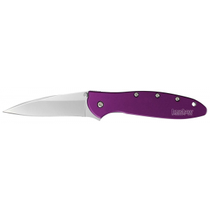 Kershaw 1660PUR Leek 3 in Folding Drop Point Plain Bead Blasted 14C28N Steel Blade Purple Anodized Aluminum Handle Includes Pocket Clip