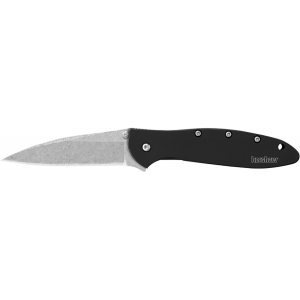 Kershaw 1660SWBLK Leek 3 in Folding Drop Point Plain Stonewashed 14C28N Steel Blade Black Anodized Aluminum Handle Includes Pocket Clip