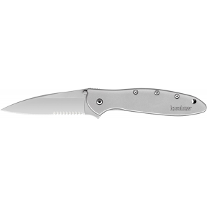 Kershaw 1660ST Leek 3 in Folding Drop Point Part Serrated Bead Blasted 14C28N Steel Blade Bead Blasted 410 Stainless Steel Handle Includes Pocket Clip