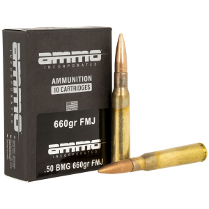 Ammo Inc 50BMG660FMJA10 Incorporated 50BMG 660gr Full Metal Jacket 10 Per Box/5 Case, Centerfire Rifle Ammo