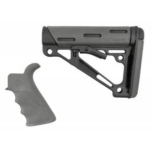 Hogue 15556 OverMolded Collapsible Buttstock made of Synthetic Material with Black Finish\t Slate Gray OverMolded Rubber & Includes Slate Gray Rubber Finger Grooved Grip for AR-15\t M16 with Mil-Spec Buffer Tube (Tube Not Included)