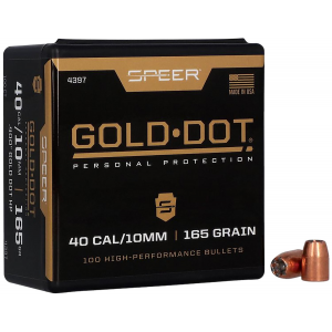 Speer Bullets 4397 Gold Dot Personal Protection 40 Caliber .400 165 GR Hollow Point 100 Box