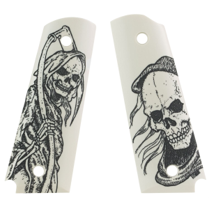 Hogue 45026 Scrimshaw Grip Ambi-Cut Ivory with Grim Reaper Polymer for 1911 Government