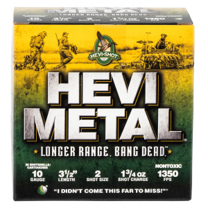 HEVI-METAL Hs37502 HEVI-METAL Longer Range 10 Gauge 3.50 In 1 3/4 Oz 2 Shot 25 Per Box/ 10 Cs 816383002667 168387