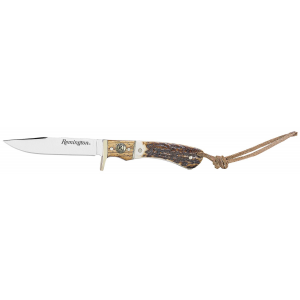 Remington Accessories 15655 Guide Jr. Fixed Skinner Stainless Steel Blade Brown/White/Silver w/Remington Shield Stag Bone/Nickle Handle Includes Sheath