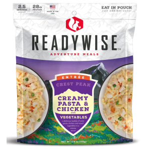 ReadyWise RW05006 Outdoor Food Kit Crest Peak Creamy Pasta and Chicken 2.5 Servings In A Resealable Pouch, 6 Per Case - Wise Foods