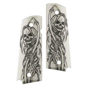 Hogue 45029 Scrimshaw Grip Abmi-Cut Ivory with Full Body Grim Reaper Polymer for 1911 Government