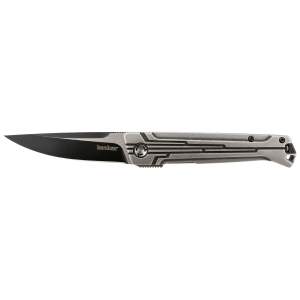 Kershaw 2060 Noventa 3.30 in Folding Drop Point Plain Black Oxide/Satin D2 Steel Blade/Stonewashed w/Decorative Texturing Stainless Steel Handle Includes Pocket Clip