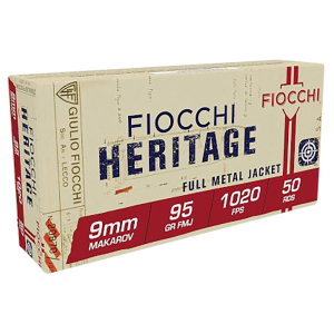 FIOCCHI 9mak Heritage 9mmmakarov 95gr Full Metal Jacket 50 Per Box/20 Case Centerfire, Handgun Ammunition