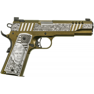 Auto-Ordnance 1911TCAC12N 1911 Trump  inRally Cry in 45 ACP 5 in 7+1 Engraved Stainless Steel Slide/Frame with Black Cerakote & Gold Flakes Engraved Aluminum Grips Night Sights