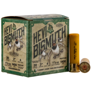 HEVI-SHOT Hs17004 Hevi-bismuth 20 Gauge 3 In 1 1/8 Oz Bismuth 4 Shot 25 Per Box/ 10 Cs