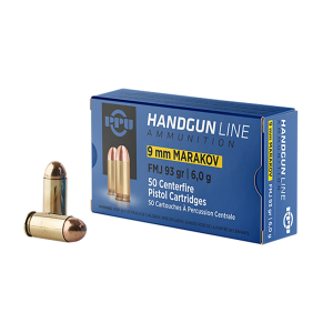 PPU PPH9MF 9x18Makarov 93gr Full Metal Jacket 50 Per Box/20 Case Centerfire, Handgun Ammunition - Ppu
