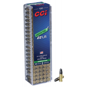 CCI 0033 Green Tag Competition 22 Lr 40 Gr Lead Round Nose 100 Per Box/ 50 Cs