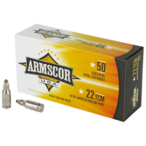 Armscor FAC22TCM1N USA 22TCM 40gr Jacketed Hollow Point 50 Per Box/20 Case Centerfire, Handgun Ammunition